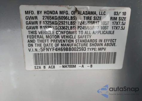 2011 Honda Pilot Ex-L from USA, damaged, VIN 5FNYF4H69BB002593